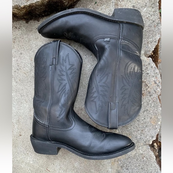 Justin Basic Leather Boots Mens Size 13D Style #JB1104 Black Cowboy Western Work - Picture 2 of 12